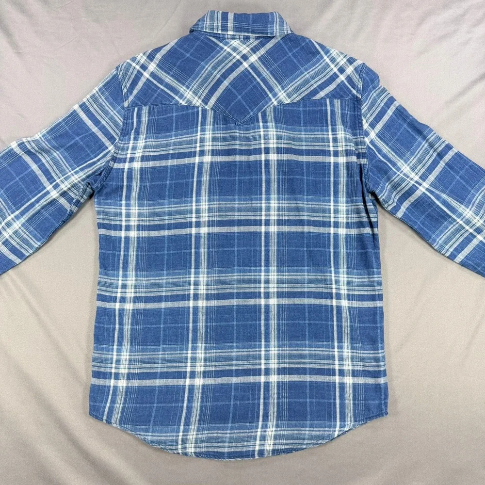 Levi Mens S‎ Blue Plaid Cotton Western Standard Fit Pearl Snap Long Sleeve Shirt